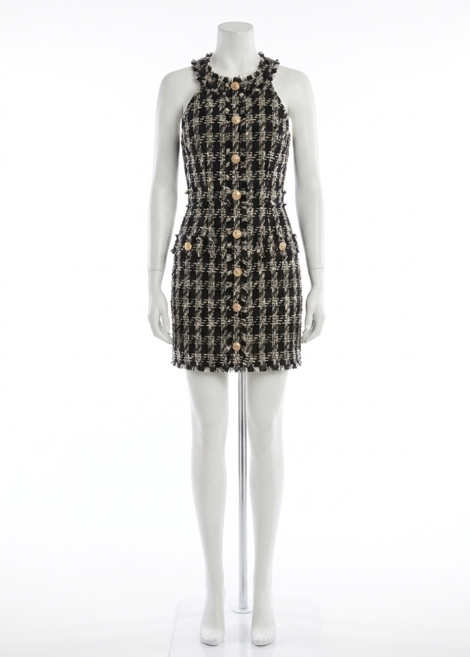 NEW L'AGENCE jade tweed mini dress in black / ivory